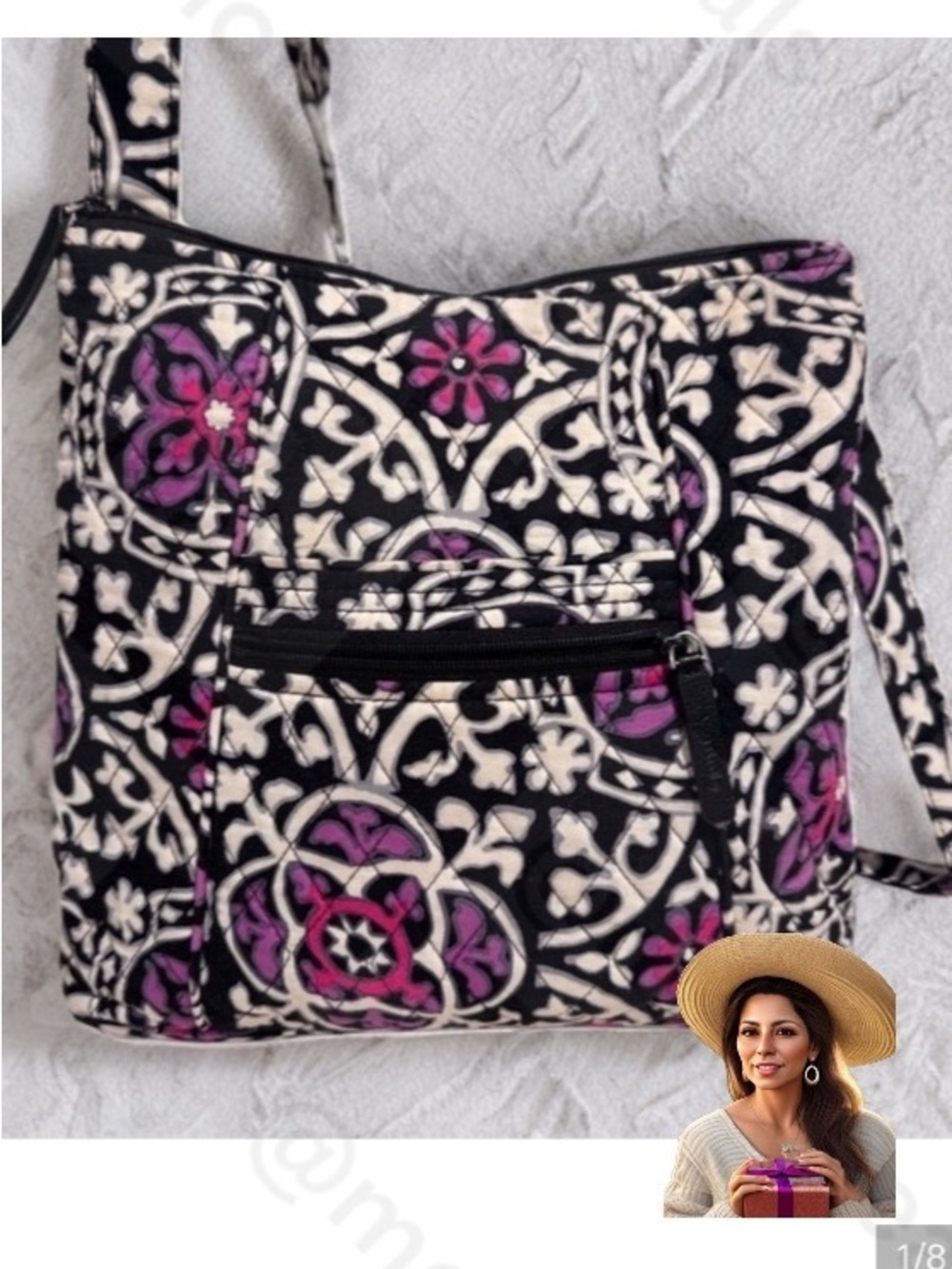 Vera Bradley Scroll Medallion Hipster Large Crossbody Bag Purple Abstract Cotton